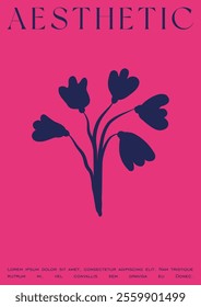 Trendy Groovy Vector Illustration Set in Matisse style. Bohemian Modern Floral Cover. Plants, flowers and leaves in hand drawn style.