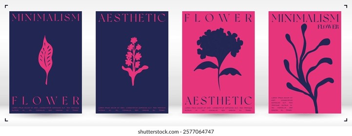 Trendy Groovy Vector Illustration Set in Matisse style. Decorative Modern Flower Poster. Plants, flowers and leaves in hand drawn style.