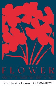 Trendy Groovy Vector Illustration Set in Matisse style. Floral Retro Art Card.  Plants, flowers and leaves in hand drawn style.