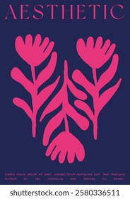 Trendy Groovy Vector Illustration Set in Matisse style. Minimal Modern Botanical Background. Plants, flowers and leaves in hand drawn style.