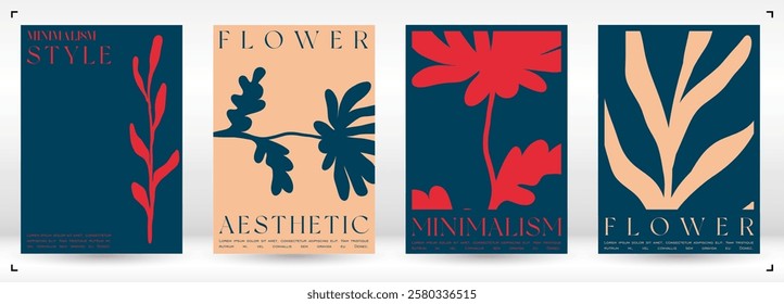 Trendy Groovy Vector Illustration Set in Matisse style. Naive Aesthetic Flower Poster. Plants, flowers and leaves in hand drawn style.