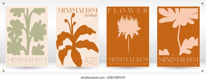 Trendy Groovy Vector Illustration Set in Matisse style. Naive Aesthetic Flower Poster. Plants, flowers and leaves in hand drawn style.