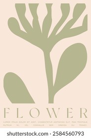 Trendy Groovy Vector Illustration Set in Matisse style. Floral Retro Art Card.  Plants, flowers and leaves in hand drawn style.