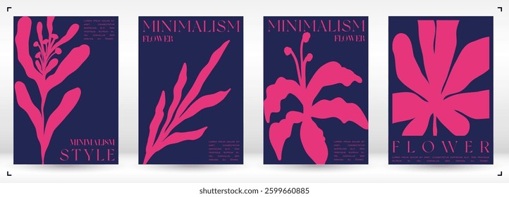 Trendy Groovy Vector Illustration Set in Matisse style. Naive Aesthetic Flower Poster. Plants, flowers and leaves in hand drawn style.