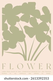 Trendy Groovy Vector Illustration Set in Matisse style. Bohemian Modern Floral Cover. Plants, flowers and leaves in hand drawn style.
