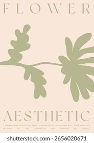Trendy Groovy Vector Illustration Set in Matisse style. Minimal Modern Botanical Background. Plants, flowers and leaves in hand drawn style.
