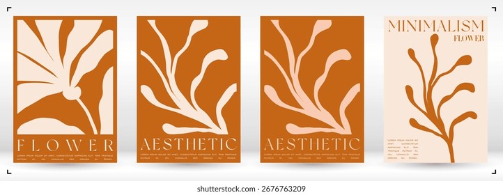 Conjunto de Ilustración vectorial Groovy de moda en estilo Matisse. Fondo botánico moderno mínimo. Plantas, flores y hojas en estilo dibujado a mano.