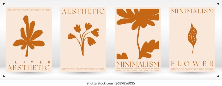 Trendy Groovy Vector Illustration Set in Matisse style. Naive Aesthetic Flower Poster. Plants, flowers and leaves in hand drawn style.