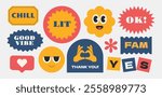 Trendy groovy vintage stickers collection. Stickers, tags, labels with gen z and millenials quote. Y2k cool style