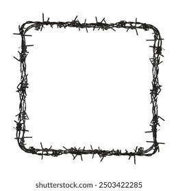 Trendy grunge element with retro photocopy stipple effect. Square frame made of barbed wire Y2K goth core 2000s style. Modern illustration vector dots texture. For poster design, t-shirt, social media