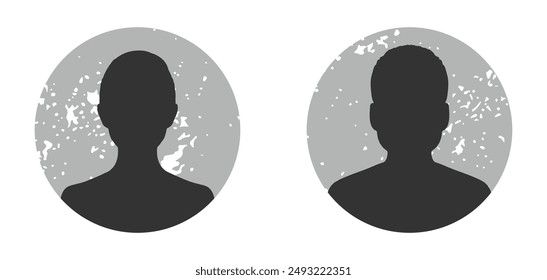 Trendy grungy default anonymous user portrait vector illustration flat vector designs set