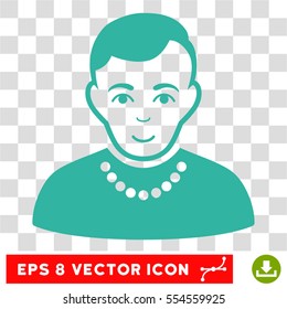 Trendy Guy EPS vector pictogram. Illustration style is flat iconic cyan symbol on chess transparent background.