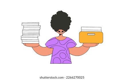 A trendy guy holds stacks of documents in his hands.