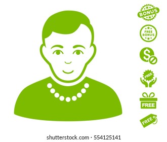 Trendy Guy icon with free bonus clip art. Vector illustration style is flat iconic symbols, eco green color, white background.