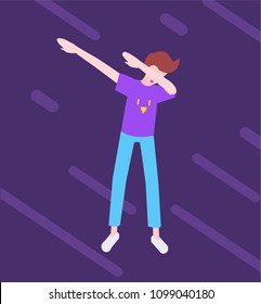 Trendy Guy Making Dab Dance Pose, Editable Vector