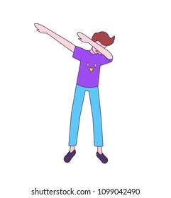 Trendy Guy Making Dab Dance Pose, Editable Vector with outline