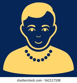 Trendy Guy vector icon. Flat yellow symbol. Pictogram is isolated on a blue background. Designed for web and software interfaces.