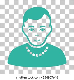 Trendy Guy vector icon. Illustration style is flat iconic cyan symbol on a chess transparent background.
