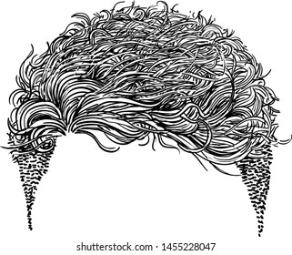 Trendy hairstyle illustration, drawing, engraving, ink, line art, vector