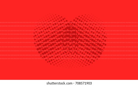Trendy halftone background with heart and squares.