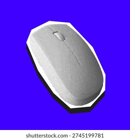 Trendy Halftone Business Collage with Computer Mouse. Career training. Vector Isolated illustration on blue background.