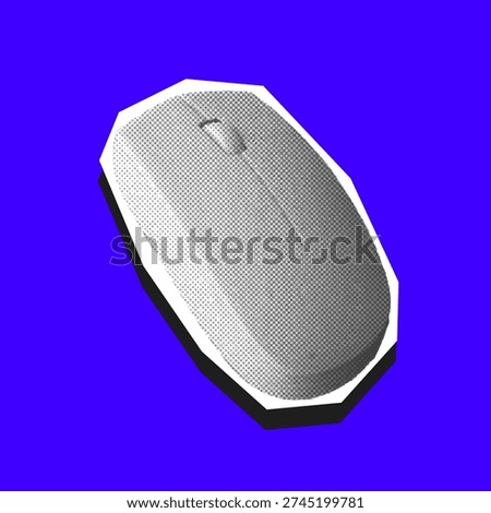 Trendy Halftone Business Collage with Computer Mouse. Career training. Vector Isolated illustration on blue background.