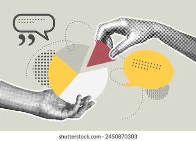 Trendy halftone collage of business concept. Illustration of business report, planning, analytics,market research.Vector illustration web banner, social media banner.