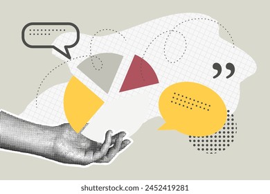 Trendy halftone collage of business concept. business report, market research, planning, analytics, analysis.Vector illustration of web banner, social media banner. Vector illustration