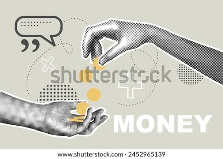 Trendy halftone collage of business concept.Vector illustration of finance, money, banking, profit, investment. Vector illustration of business, web banner, social media banner, marketing material.