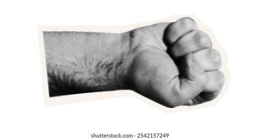 Trendy meio tom colagem elemento mão punho masculino protesto. Elemento cortado de mão em punho como um sinal de força. Projeto punk retro para poster banner de mídia social, folheto