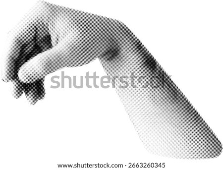 Trendy halftone collage element hand holding thing. Element cut out . Retro punk design for poster social media banner, flyer	