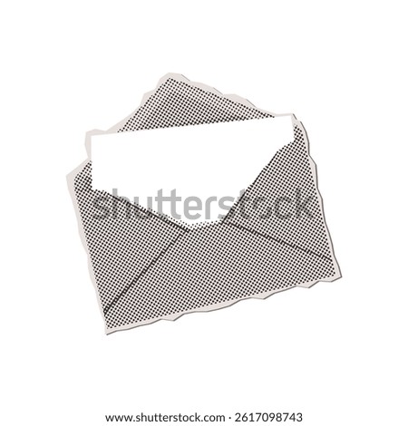 Trendy Halftone Collage element - Paper Envelope. New message concept. Online social media marketing. Vector retro illustration with torn out paper element. Vintage Pop art design