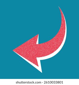 Trendy halftone collage element Red arrow pointing down and left, direction symbol for app, website, ui. Modern vector art illustration on color background