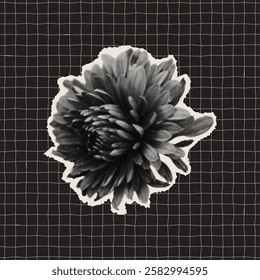 Trendy halftone collage Field flowers retro Stippling, dotwork pattern wild plants. Vintage Halftone Collage Elements. Decorative Pop Art Vector Illustration.