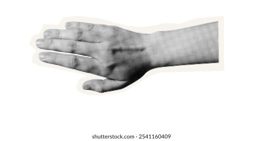 Trendy halftone collage hand element. Elements cut out palm pointing to the side. Retro punk design for poster social media banner, flyer