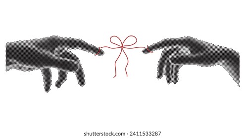 Trendy halftone collage hands touch each other. Reconciliation concept. The concept of tender relationships, mutual assistance. Vector illustration