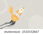Trendy halftone collage. New idea startup concept, Innovation, business startup, breakthrough idea concept. Illustration for web banner, social media banner. Vector illustration