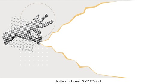 Trendy Halftone Collage with paper edge. Promotion banner with space for your design. Social media announcing and marketing.