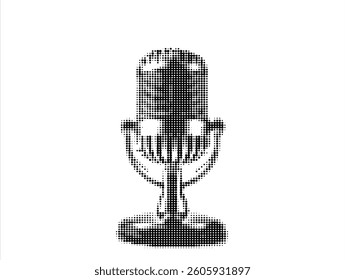 Trendy Halftone Collage Podcast Poster with Studio Microphone. Broadcast recording. Listen to educational content. Online radio. Audio streaming service. Contemporary vector art.