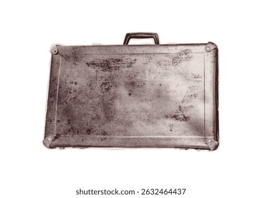 Trendy halftone collage of retro suitcase cut out an old newspaper. Isolated vector illustration colorful retro sticker with Bitmap and Dots texture. Vintage aesthetic, 90s vibe, nostalgic