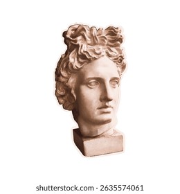 Colagem de meio-tom na moda da estátua da cabeça de Apolo cortou um de jornal velho. Isolado vetor ilustração colorida adesivo retro com textura de pontos. Vintage Pop arte estética, vibe y2k nostálgico