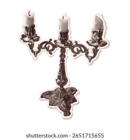 Colagem de meio-tom moderno de candelabros vintage cortado de jornal velho. Isolado vetor ilustração castiçal escala de cinza adesivo retro com textura Ponto. Vintage Pop arte estética, vibe y2k nostálgico