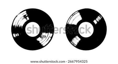 Trendy halftone effect collage vinyl records. Vector illustration on an isolated background.