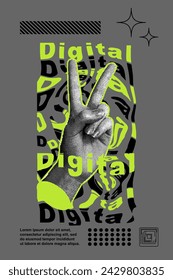 Trendy halftone hand drawn collage. Doodle. Winning. Business, time. Retro halftones in fashionable style. Modern vector illustration. Vector illustration