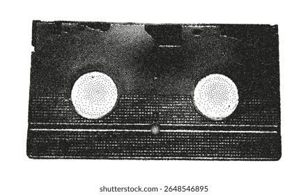 Trendy meio-tom monocromático pontilhado elemento de fita VHS vista traseira, cassete de vídeo analógico velho. Grunge punk vintage textura pontilhada para o projeto de colagem y2k. Ilustração de vetor de fotocópia retrô