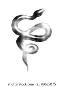 Trendy halftone snake icon. Cute wavy reptile symbol. New year of the Snake grunge punk grainy dotted y2k sign 