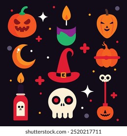 Trendy Halloween sticker pack with vintage witches and skulls