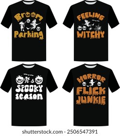 Trendy Halloween T-Shirt Design Bundle, Happy Halloween Bundle,, Broom Parking T-Shirt Design Vector,  Halloween T-Shirt Design Bundle, 