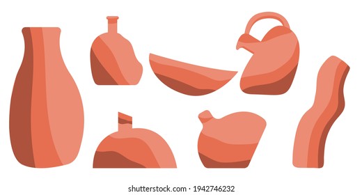 Trendy Hand Draw Set of Pottery Vase, Clay Crockery and Pots. Scandinavian Ceramic jugs, bowl bottle for Greeting cards,t-shirts, Poster, Home Decor, Wallpaper, decoration in Ecological style.
