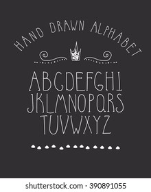 Trendy hand drawing alphabet, vector illustration